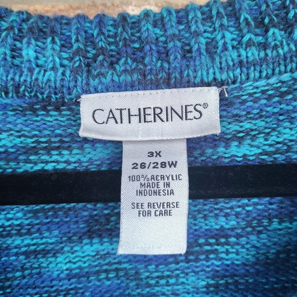 Catherines Blue Multicolor Full Zip-Up Cardigan Sweater Sz 3X Casual Winter